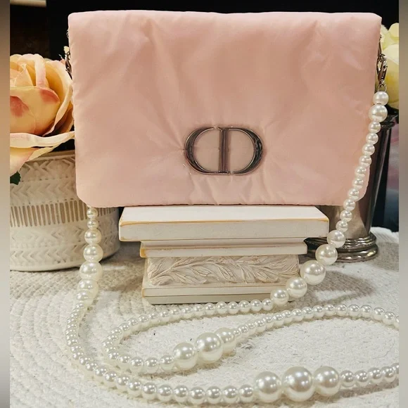 (Last one!!)Christian Dior Pink Clutch Bag with Faux Pearl Chain - NIB - Picture 3 of 11
